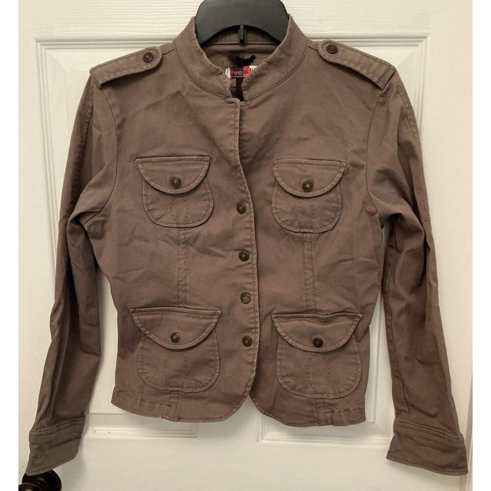 Women’s Autumn/Fall Live A Little Army green Military Utility Jacket-Medium